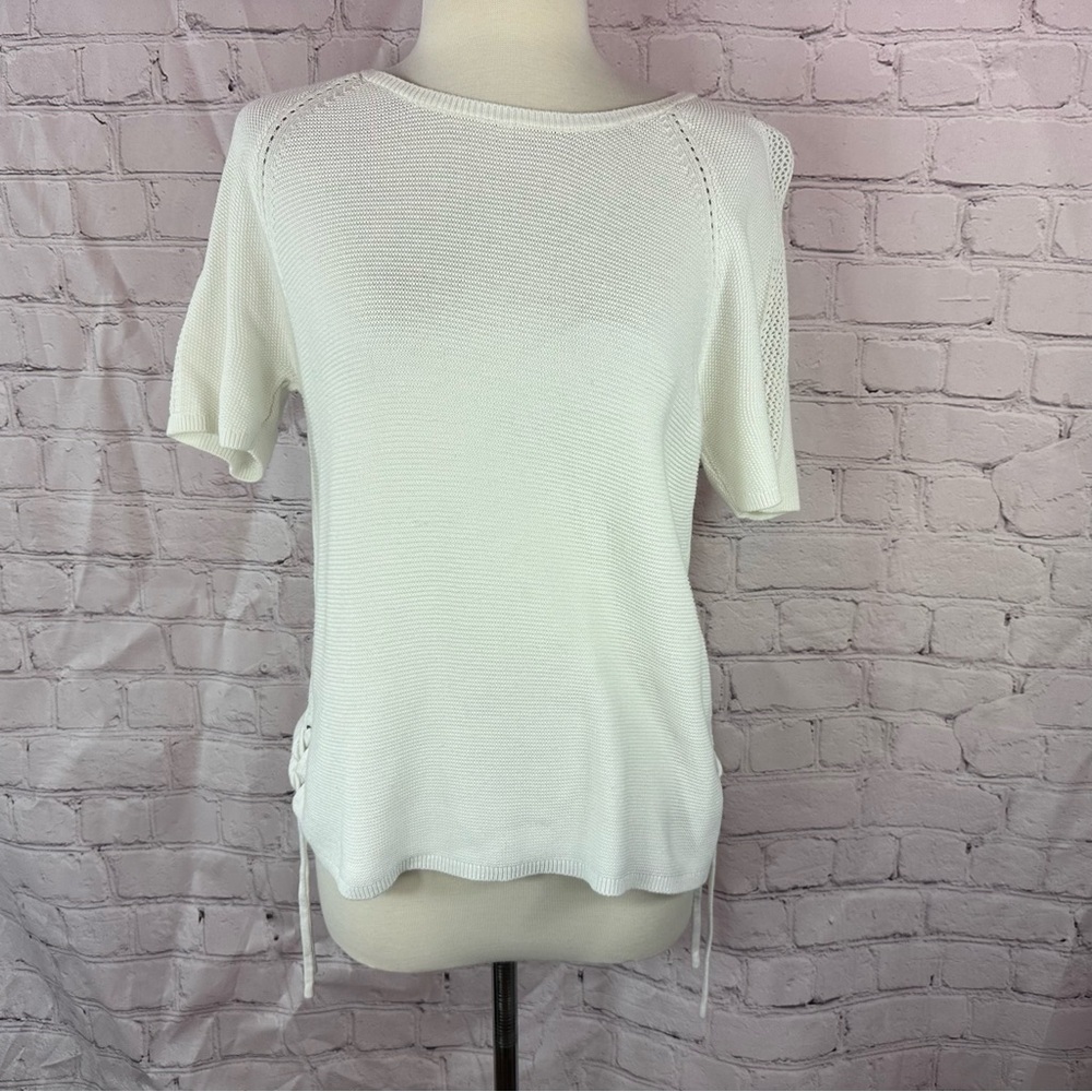 weekends by Chico's (1) knit Top Side Tie Detail women M nautical beach resort